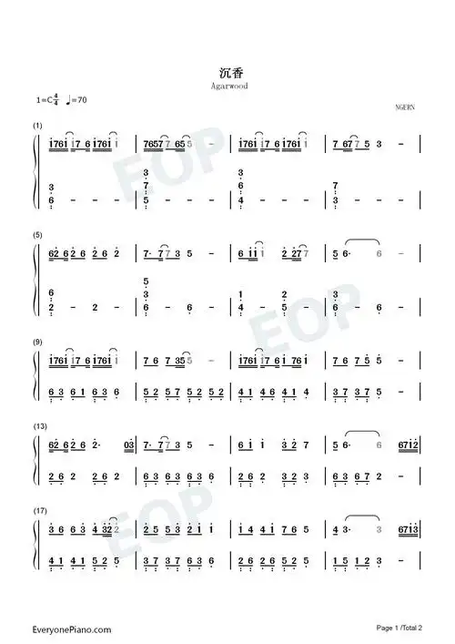 沉香c调简单版沉香如屑主题曲双手简谱预览1