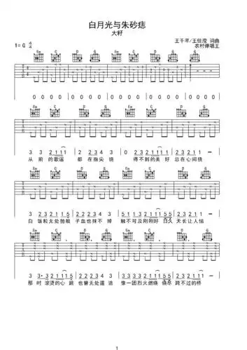 白月光与朱砂痣b调六线吉他谱-虫虫吉他谱免费下载