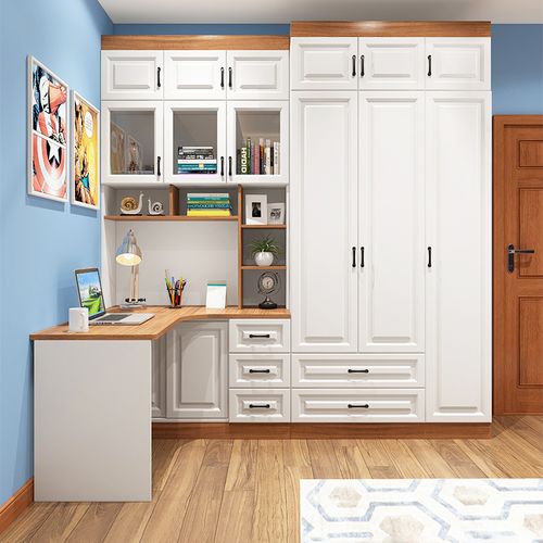 现代转角书柜衣柜组合简约儿童卧室书桌学习桌一体电脑桌书架储物