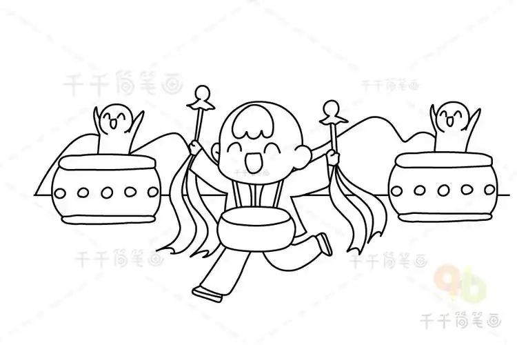 怎么画春节打腰鼓简笔画