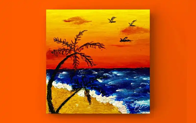 油画棒教程夕阳海浪沙滩0基础新手治愈风景油画棒绘画全过程