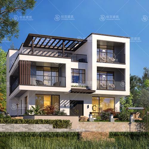 别墅二层半图纸设计新农村三3层现代风格平屋顶经济型建筑施工图