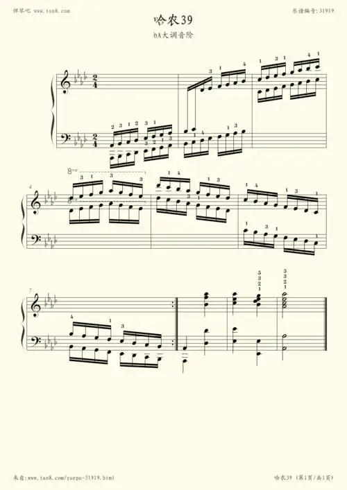 钢琴谱:哈农钢琴练指法39(ba大调音阶)