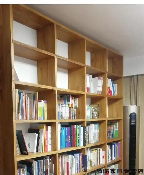 尚诺满墙书柜定制客厅整墙全实木书架落地格子架置物架老榆木原木书架