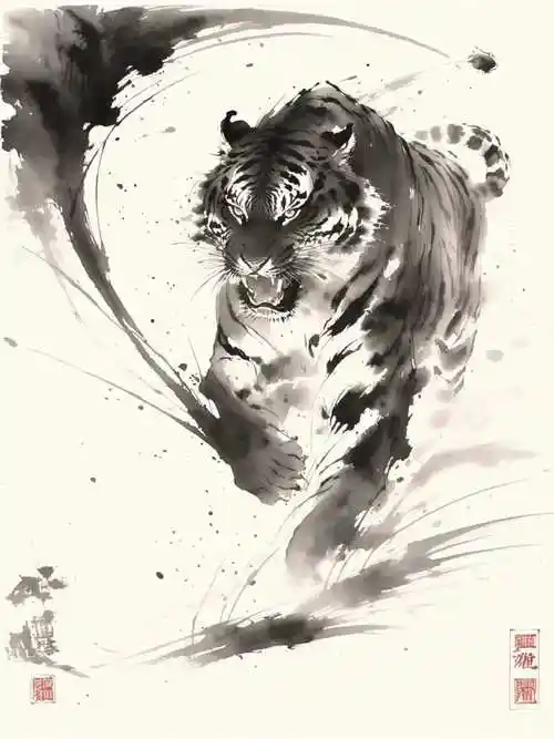 一组酣畅淋漓的水墨老虎!