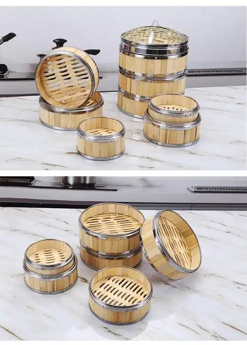 家用蒸笼竹蒸笼小笼包加深竹制竹笼屉包子蒸笼手工商用点心蒸屉不锈钢