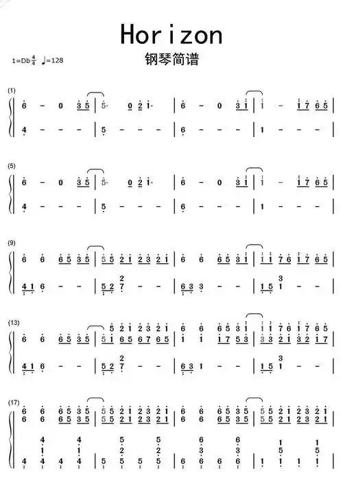 horizon钢琴简谱数字乐谱