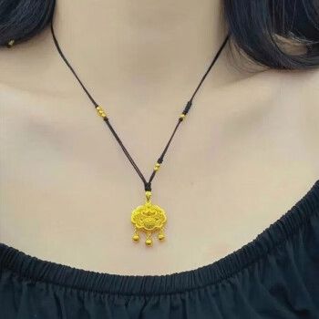 欧丽莎白古法黄金硬金长命锁包吊坠足金福字平安锁宝宝金锁儿童礼物送