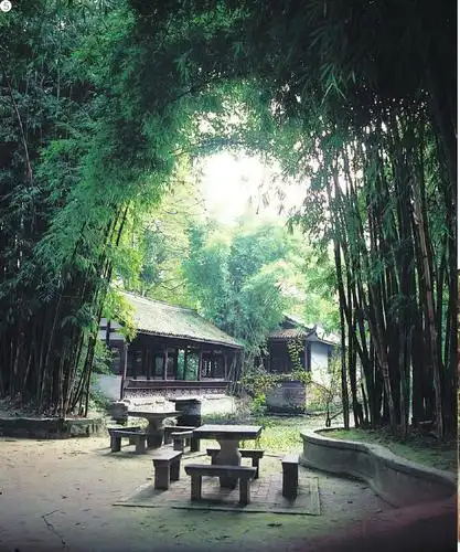 ⑤杜甫草堂装点着竹林,回环着流水,清新雅致与 建 筑 有 关 的 人 物