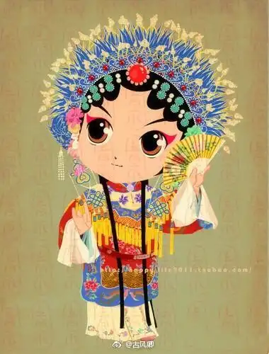 一组q版京剧花旦人物插画萌萌哒可爱极了青衣动画魏国卿