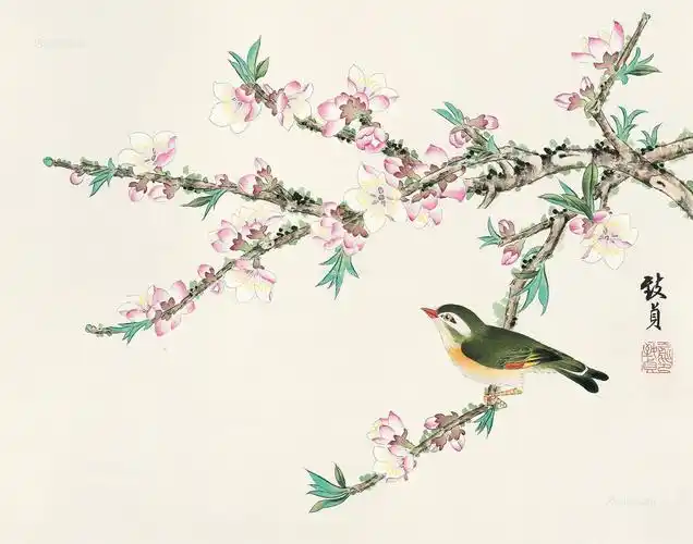 【桃花小鸟 镜片 设色纸本】拍卖品_图片_价格_鉴赏_绘画_雅昌艺术品