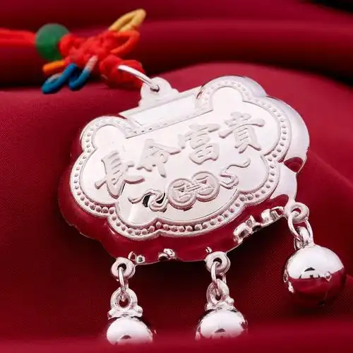 990足银 纯银宝宝银锁 婴儿童长命锁吊坠 小孩吉祥首饰银 饰品图片