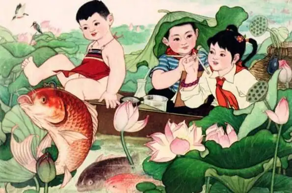 肚兜娃娃抱鱼年画