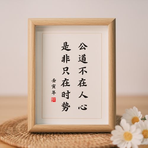 公道不在人心是非只在时势实木相框书法桌面字画中式摆件可座右铭