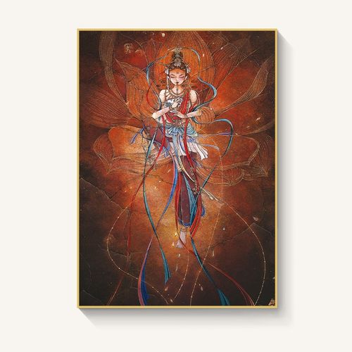 定做壁画挂画飞天仙女图敦煌新中式禅意墙画酒店会所玄关装饰画