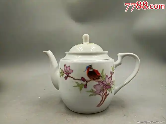 精美567景德镇东风瓷厂手绘细路花鸟茶壶