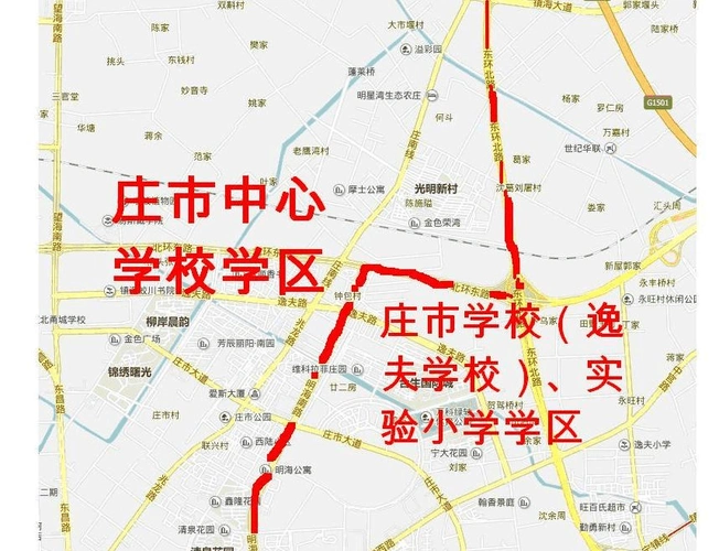 2018年镇海区庄市片区小学招生学区划分示意图