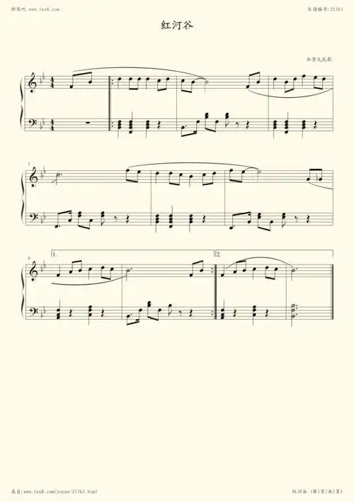 钢琴谱:红河谷(外国儿童歌曲钢琴曲集111首-108)