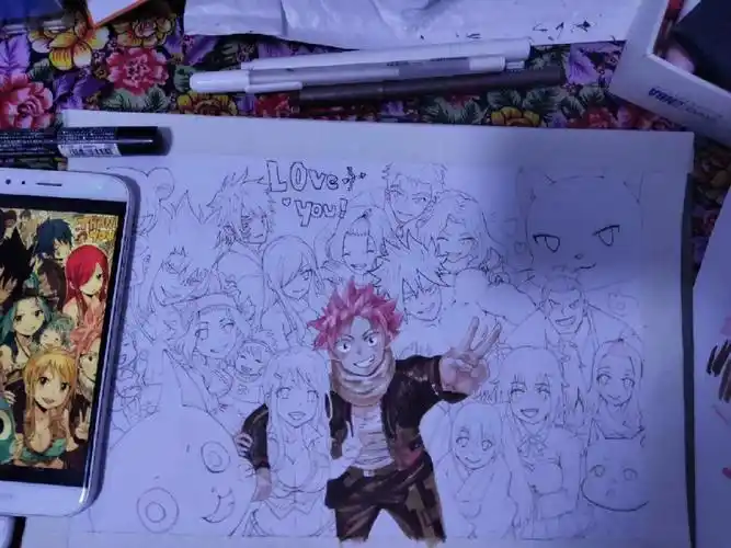 马克笔手绘《妖精的尾巴》#妖精的尾巴  #全家福