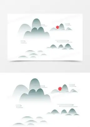 手绘矢量图山水水墨装饰中国风插画元素