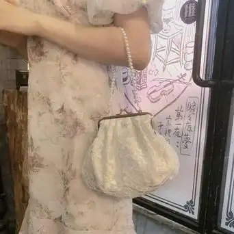 珍珠斜跨包夏复古仙女仙配旗袍包包手提温柔口金包风百搭斜挎小包