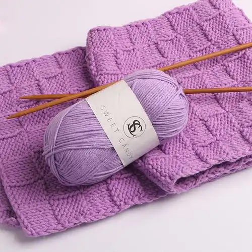 紫色围巾马甲帽子diy编织手工棉线精梳4股毛线