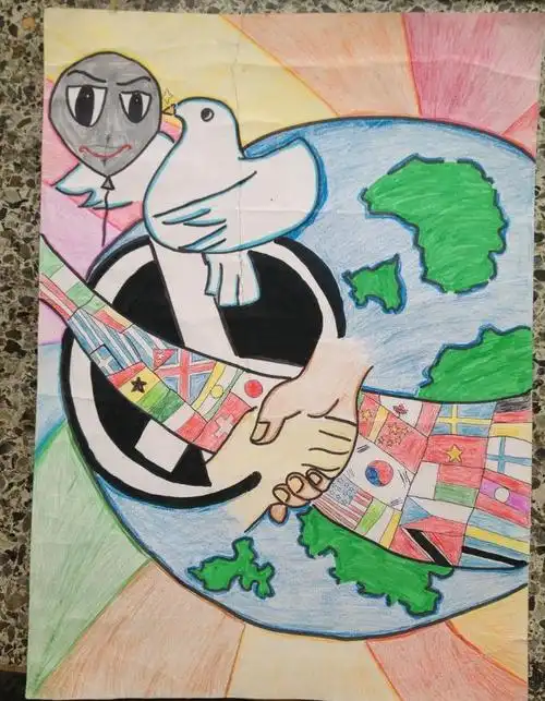 抗战胜利儿童画作品-和平,让世界永存