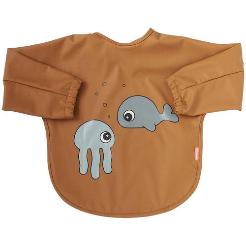 done by deer|sleeved bib - sea friends - 6-18m - mustard/grey