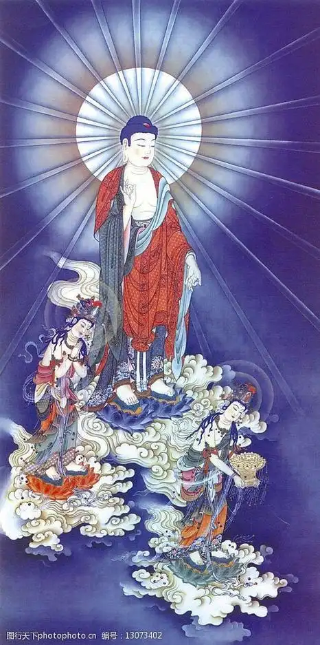 关键词:经典西方三圣接引图 西方三圣 接引图 佛 阿弥陀佛 文化艺术