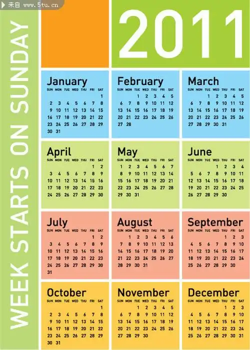 2011年英文版日历表