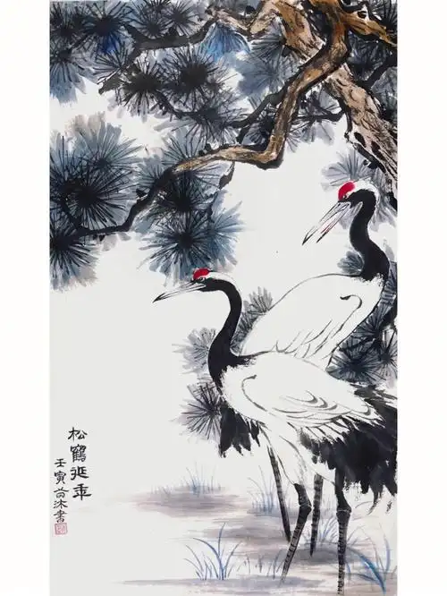 松鹤延年苗沐老师画鹤