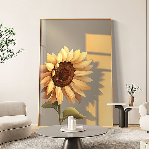 向日葵客厅落地装饰画北欧光影氛围感暖色调壁画现代玄关大幅挂画