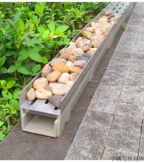 室外排水沟盖板 室外排水槽不锈钢鹅卵石排水沟树脂盖板u型槽庭院园林