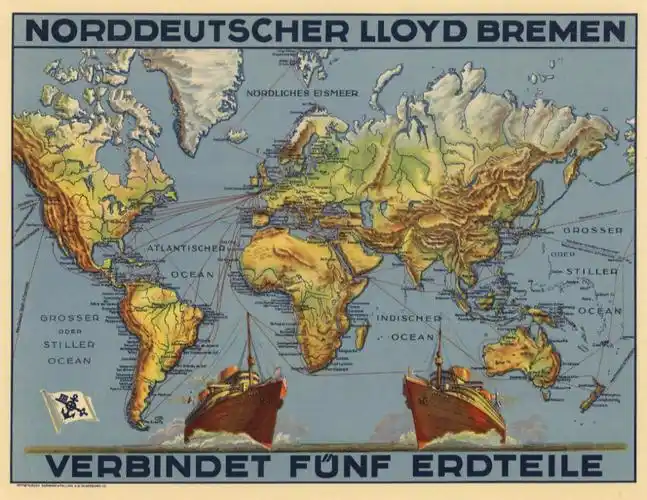 二十世纪初的一张世界地理地图