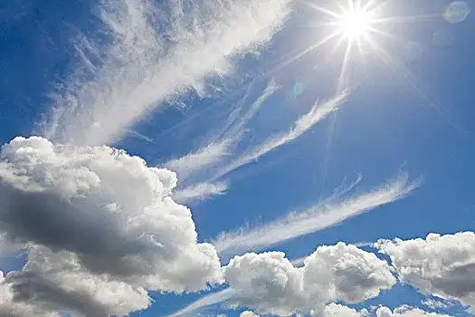 夏天,天空,蓬松,云,太阳