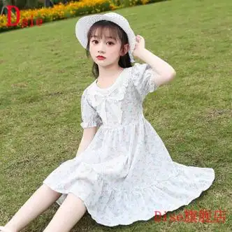 dsie女孩裙子912岁女童连衣裙童装新款儿童衣服夏装娃娃领女中碎花裙