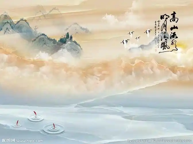 高山流水明月清风大理石纹山水图片