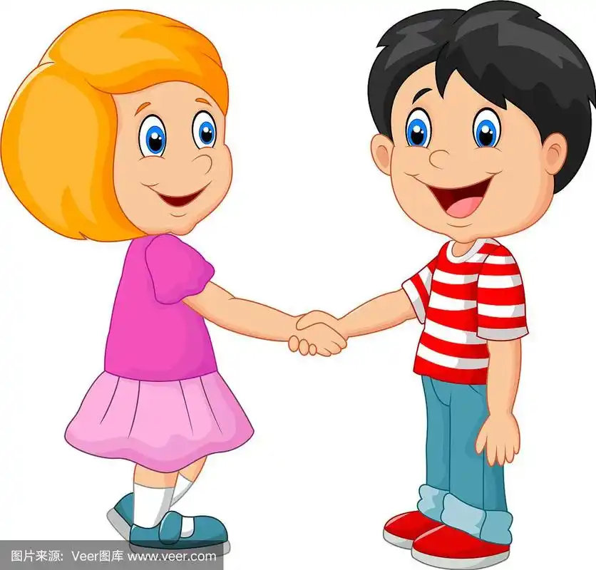 卡通画他们的孩子牵着手