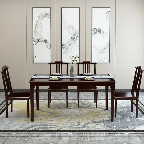 新中式实木餐桌椅组合1.3米禅意中国风餐厅饭桌小户型长方形家用