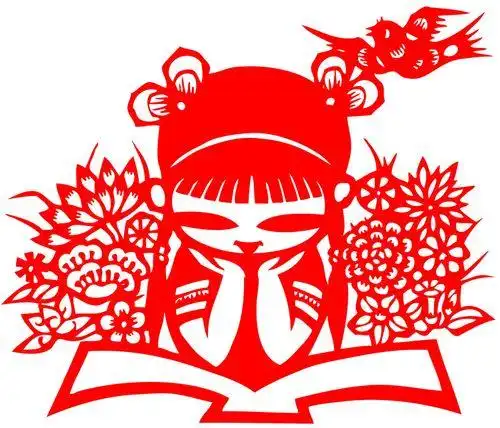 少女看书简笔画剪纸模板