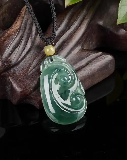 精雕天然a货翡翠雕刻蓝水种事事如意吊坠(附权威鉴定证书)