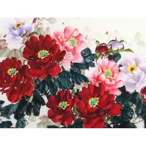 国画牡丹图宣丽敏六尺横幅写意牡丹花开富贵