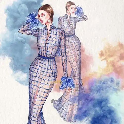 马克笔手绘鱼尾礼服裙