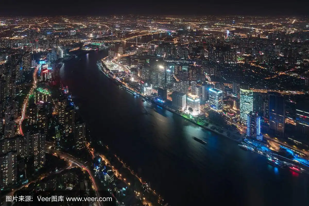 上海市区夜景鸟瞰图