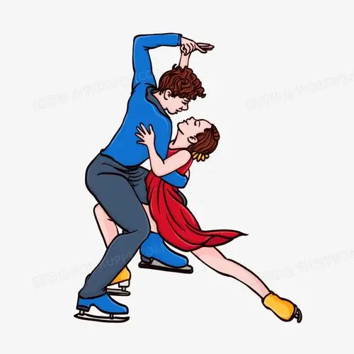 手绘卡通男女花样滑冰表演免抠元素