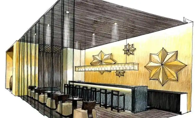 小型咖啡厅手绘效果图