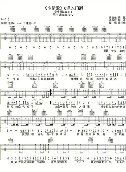 小情歌苏打绿宝贝张悬吉他谱