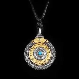 森诗妃九宫八卦牌吊坠男士复古西藏佛牌十二生肖项链手工银饰品刻字