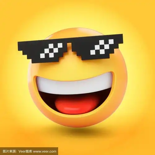 3d渲染表情符号与像素太阳镜隔离在黄色
