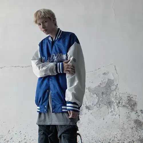 教练夹克ins风美式复古刺绣棒球服夹克男街头休闲运动风外套old